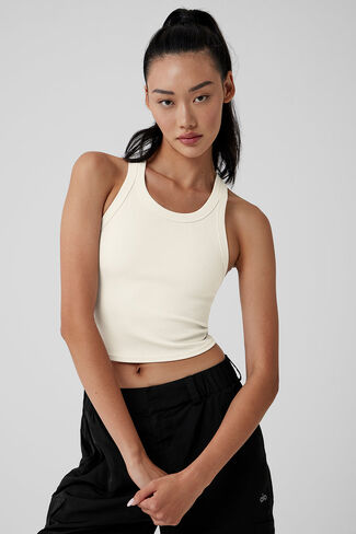 Alo Yoga Goddess Ribbed Go-To Tank - Ivory in Saudi Arabia