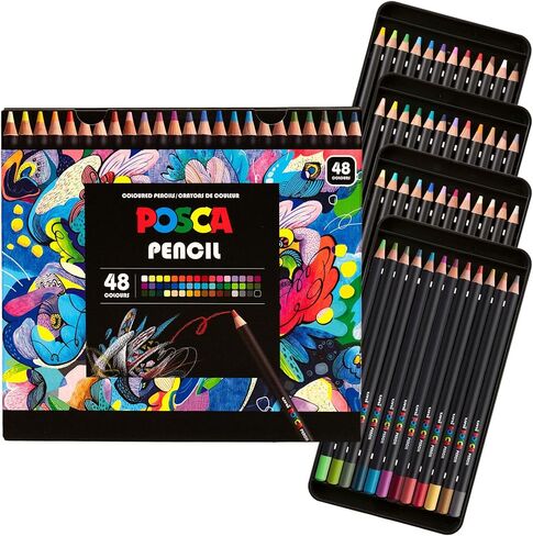 Posca Colored Pencils, Soft Core, Assorted Colors, 48 Count - Durable, Vibrant, Ultra-Smooth, Adult Coloring, Drawing, Sketching, Arts & Crafts in Saudi Arabia
