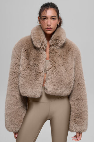 Alo Yoga Opulent Faux Fur Cropped Jacket - Oat in Saudi Arabia