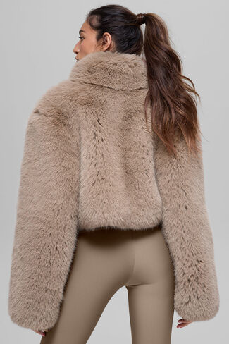 Alo Yoga Opulent Faux Fur Cropped Jacket - Oat in Saudi Arabia