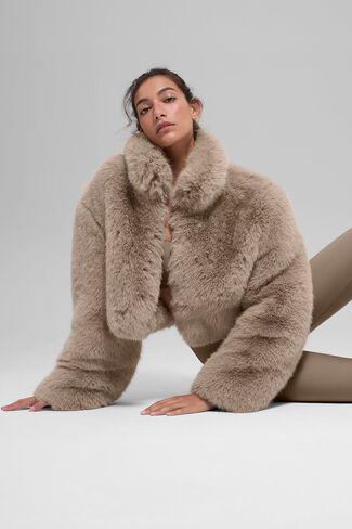 Alo Yoga Opulent Faux Fur Cropped Jacket - Oat in Saudi Arabia