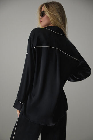 Alo Yoga Courchevel Silk Button Down - Black/Ivory in Saudi Arabia