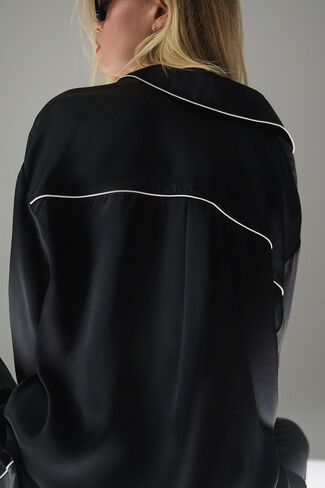 Alo Yoga Courchevel Silk Button Down - Black/Ivory in Saudi Arabia
