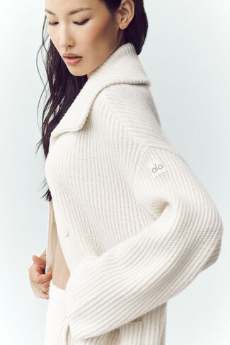 Alo Yoga Cashmere Northstar Long Cardigan - Ivory in Saudi Arabia
