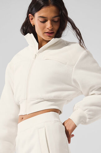 Alo Yoga Polar Fleece Cropped Wintry Mix Jacket - Ivory in Kuwait