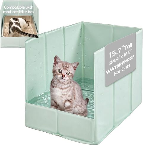 Meexpaws Cat القمامة مربع مربع البقع الدقيقة واقي قابلة للطي 24.4 × 16.5 × 15.7 بوصة ، واقي القمامة Pee Pee Crashlist ماء تمامًا ، لا يوجد تجميع مطلوب ، محمول ، واقي جدار in Kuwait