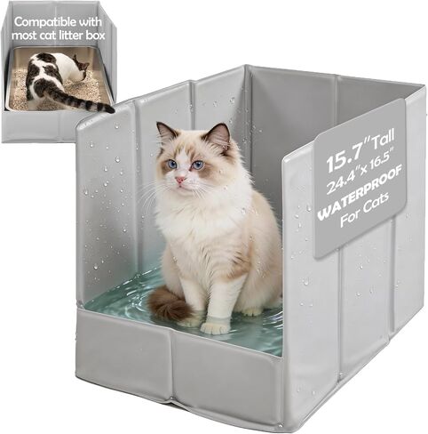Meexpaws Cat القمامة مربع مربع البقع الدقيقة واقي قابلة للطي 24.4 × 16.5 × 15.7 بوصة ، واقي القمامة Pee Pee Crashlist ماء تمامًا ، لا يوجد تجميع مطلوب ، محمول ، واقي جدار in Kuwait