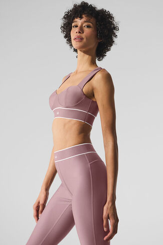 حمالة صدر Alo Yoga Airlift Alignment - كوارتز سموكي/أبيض in Kuwait