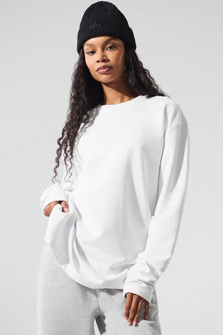 Alo Yoga Double Take Long Sleeve Crew - White in Saudi Arabia