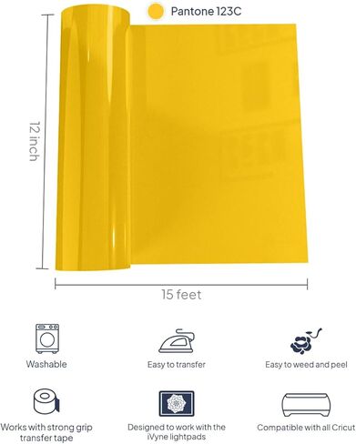 iVyne، لفافة فينيل نقل الحرارة HTV، حديد على صفائح الفينيل للكريكات، فينيل ضغط حراري للقمصان والقبعات والمشاريع الحرفية، 12 بوصة × 15 قدم، لفافة فينيل HTV بيضاء، أسود in Kuwait