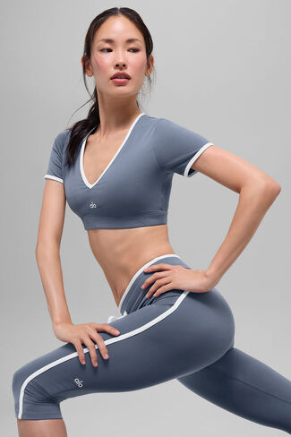 Alo Yoga Airbrush Race Pace Short Sleeve - Bluestone/White in Saudi Arabia