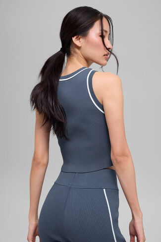 Alo Yoga Ribbed Sweater Knit Highline Cropped Tank - Bluestone/White in Saudi Arabia