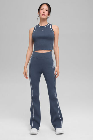 Alo Yoga Ribbed Sweater Knit Highline Cropped Tank - Bluestone/White in Saudi Arabia