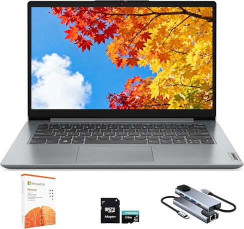 Lenovo IdeaPad 1 1i 14 inch Student Laptop with 1-Year Microsoft 365, Intel Dual Core Processor, 8GB RAM, 512GB SSD + 128GB eMMC, SD Card Reader, Privacy Camera, Long Battery Life, Windows 11 Home in Kuwait