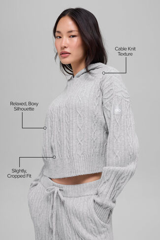 Alo Yoga Cable Knit Winter Bliss Hoodie - Athletic Heather Grey in Saudi Arabia