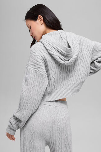 Alo Yoga Cable Knit Winter Bliss Hoodie - Athletic Heather Grey in Saudi Arabia
