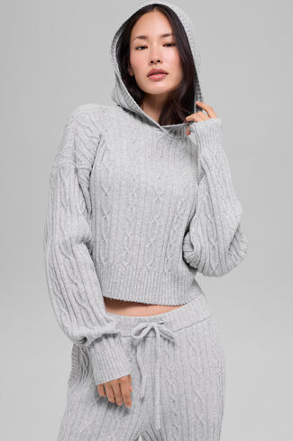 Alo Yoga Cable Knit Winter Bliss Hoodie - Athletic Heather Grey in Saudi Arabia