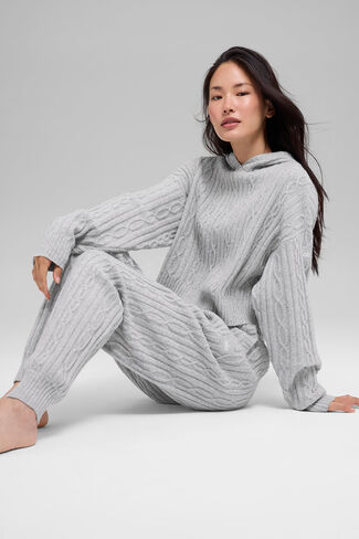 Alo Yoga Cable Knit Winter Bliss Hoodie - Athletic Heather Grey in Saudi Arabia