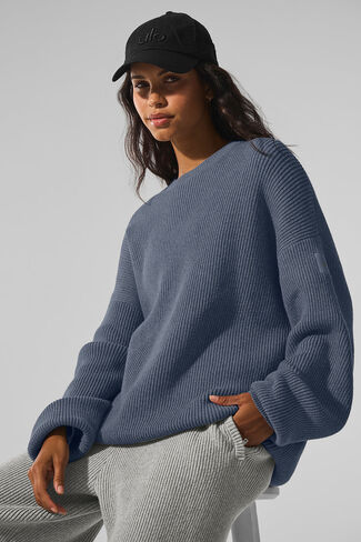 Alo Yoga Domain Rib Knit Crew Sweater - Bluestone in Kuwait