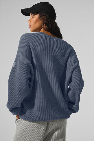 Alo Yoga Domain Rib Knit Crew Sweater - Bluestone in Kuwait