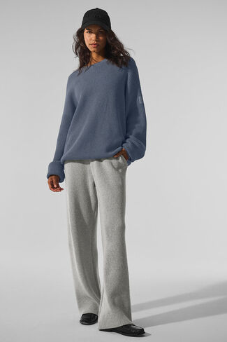 Alo Yoga Domain Rib Knit Crew Sweater - Bluestone in Kuwait