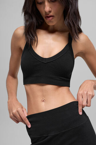 Alo Yoga Seamless Two Tone Rib Bra - Black in Kuwait