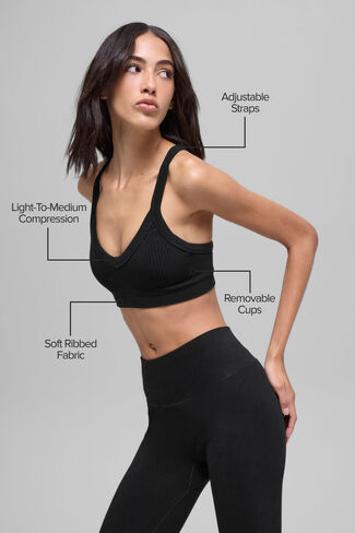 Alo Yoga Seamless Two Tone Rib Bra - Black in Kuwait