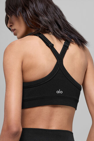 Alo Yoga Seamless Two Tone Rib Bra - Black in Kuwait