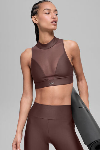 حمالة صدر Alo Yoga Airlift Mesh Infatuation - بني حجري in Kuwait