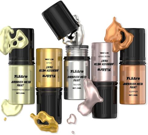 Chrome Airbrush Paint - 5 Colors, Ready-to-Use Alcohol-Based Metallic Airbrush Paint Set for Metal, Plastic Model, DIY Crafts, and Resin Projects - 5 x 30ml Bottles in Saudi Arabia