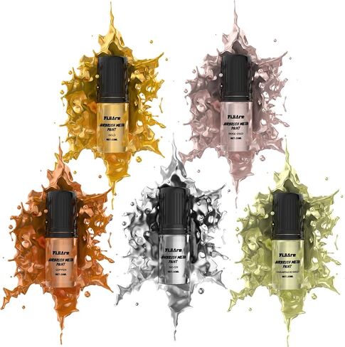 Chrome Airbrush Paint - 5 Colors, Ready-to-Use Alcohol-Based Metallic Airbrush Paint Set for Metal, Plastic Model, DIY Crafts, and Resin Projects - 5 x 30ml Bottles in Saudi Arabia