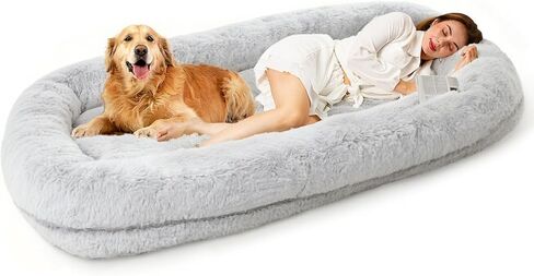 سرير الكلب البشري XL 79 "x44" x12.5 " - سرير الكلب العظمي المشترك للبالغين والحيوانات الأليفة ، سرير حيوان أليف كبير الحجم ، غطاء قابل للغسل قابل للإزالة ، رمادي فاتح in Kuwait