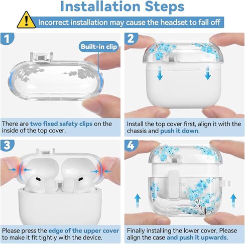 حافظة لجهاز AirPods Pro 3 لطيفة 2025 مع قفل، غطاء حافظة ناعم وشفاف على شكل زهور لهاتف Apple AirPods Pro الجيل الثالث للنساء مع حلقة سلسلة مفاتيح، مع حامل الهاتف ومجموعة التنظيف - زهرة زرقاء in Kuwait