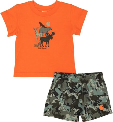 طقم قميص Carhartt للرضع حديثي الولادة CG8982 Force® Sun Defender وسروال قصير منسوج "Fish" - عامل حماية من الشمس 50، كم قصير - 12 شهرًا in Kuwait