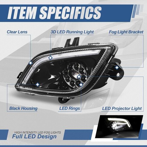 مصابيح LED ثلاثية الأبعاد LED كاملة من Auto Dynasty جهاز عرض DRL للمصد الأمامي للقيادة مصابيح الضباب المتوافقة مع Freightliner Cascadia 2018-2024، جانب السائق والراكب، غطاء أسود in Kuwait