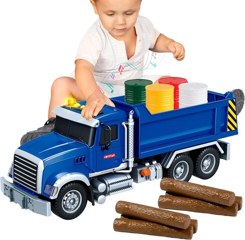 15 بوصة ، تعمل لعبة Truck Truck Truck 15 بوصة مع رافعة تحميل ، 6 سجلات خشبية وأضواء/أصوات - لعب مركبة هدية للبنين فتيات الأطفال الأعمار من 3-7 in Saudi Arabia
