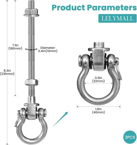 Swing Set Hardware Heavy Duty Hook with Silent Bearings - Set of 2 Stainless Steel 304 Products for Sood and Metal Beams, Ideal for Hanging Hammocks, Yoga Swings, Porches in Saudi Arabia