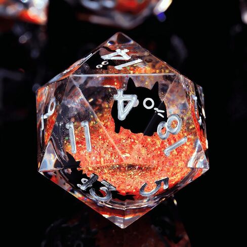 Single 20 Sided dice, Liquid Core d20-22mm, Cat DND Dice Set for Dungeons and Dragons, Role-Playing Games - Unique Design with Cute Black Cat (Green) in Saudi Arabia