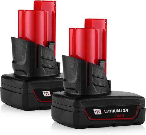 2 Pack 12V 6000mAh Lithium-ion Replacement Battery Compatible with Milwaukee M12 Tools 48-11-2410/48-11-2420/48-11-2411/48-11-2401/48-11-2402 12-Volt Cordless Tools in Kuwait