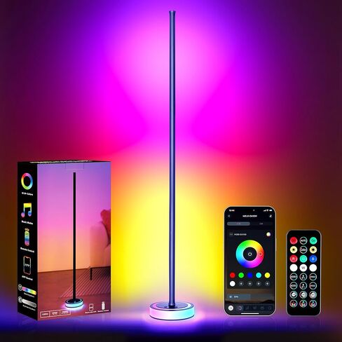 مصباح أرضية الزاوية - مصباح زاوية LED SMART RGBICW مع جهاز التحكم عن بعد ، 16 مليون ألوان DIY و 68+ مشهد ، مزامنة الموسيقى ، إعداد مؤقت ، مصباح أرضي حديث لغرفة النوم وغرفة الألعاب وديكور الغرفة in Kuwait