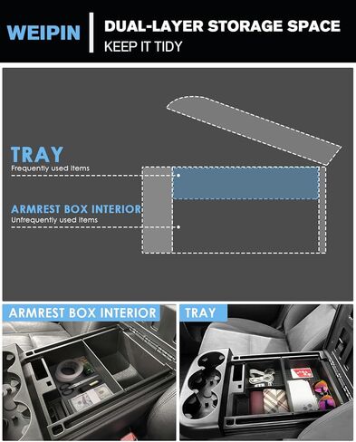 For Center Console Organizer Tray ABS Materials Compatible with 2007-2014 Full Console w/Bucket Seats Chevrolet Avalanche&Tahoe&Silverado 1500 2500HD 3500HD&Suburban/Sierra 1500 2500HD 3500HD&Yukon in Saudi Arabia