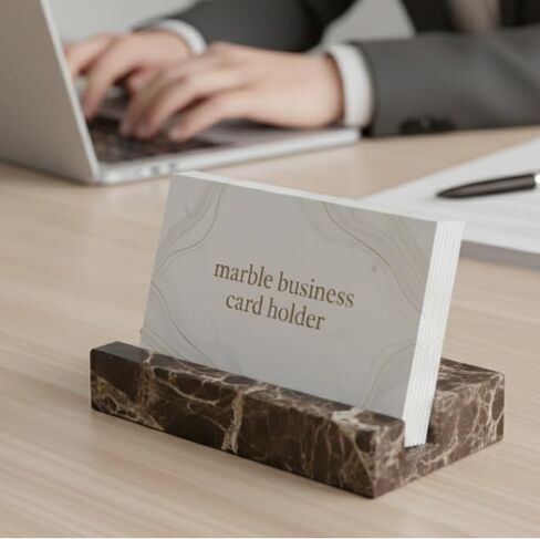 Marble Business Card Holder for Desk, Brown Card Display Stand, 25 Cards Capacity in Saudi Arabia