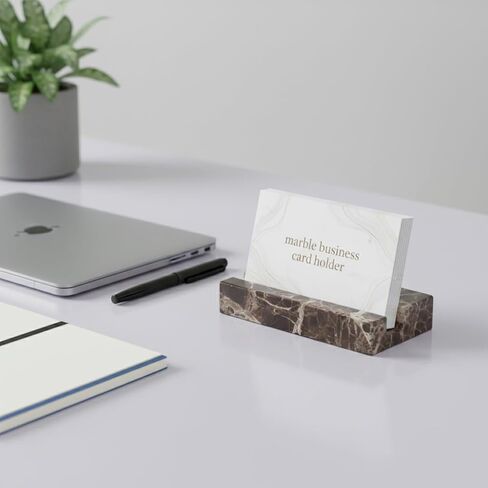 Marble Business Card Holder for Desk, Brown Card Display Stand, 25 Cards Capacity in Saudi Arabia