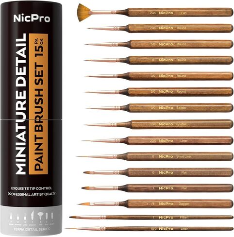 Nicpro 24 PCS Extreme Miniature Paint Brushes, Fine Tip Micro Model Detail Paint Brush Set with Handbag for Acrylic, Watercolor, Oil, Paint by Numbers, Craft, Models, Miniatures in Saudi Arabia
