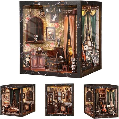 Book Nook Kit - Miniature House Kit for Bookshelf Decor, Wooden DIY 3D Puzzles with LED Lampline & Dust Cover, Retro Bookstore Theme Miniatures, Creative Craft Gift for Adults & Book Lover in Saudi Arabia