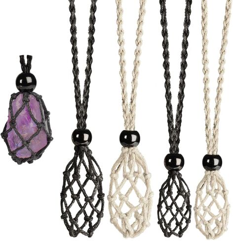 Weryerker 4 قطعة قلادة قفص كريستال الحبل حامل فارغ استبدال الحبل المنسوج يدويًا مع طول قابل للتعديل مقاس L وM in Kuwait