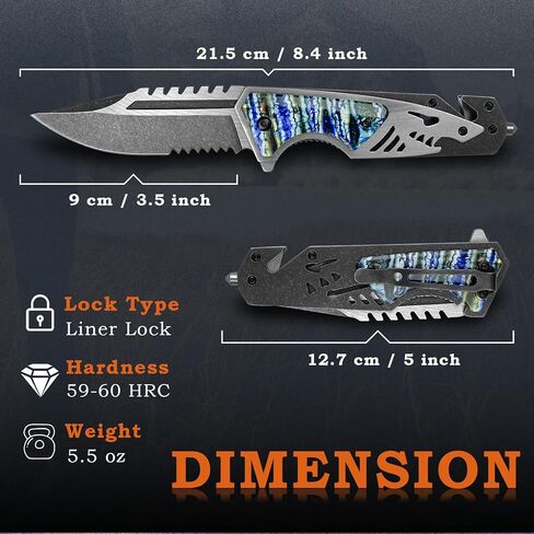 سكين جيب مسنن من MADSABRE مع مشبك، قاطع زجاجي، قاطع حزام الأمان، سكاكين نجاة قابلة للطي EDC مصقولة بالحجر للتخييم والصيد والمشي لمسافات طويلة in Kuwait
