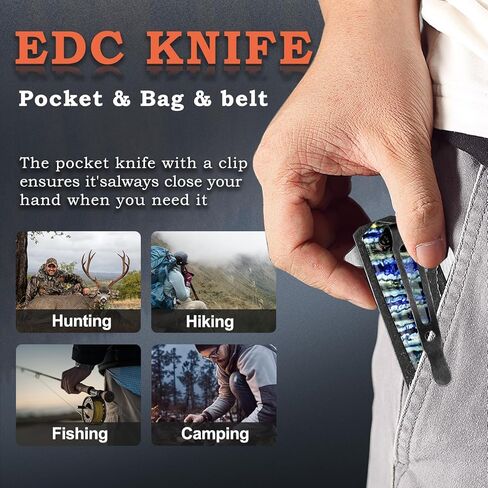 سكين جيب مسنن من MADSABRE مع مشبك، قاطع زجاجي، قاطع حزام الأمان، سكاكين نجاة قابلة للطي EDC مصقولة بالحجر للتخييم والصيد والمشي لمسافات طويلة in Kuwait