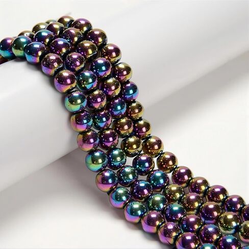 96pcs 8 مم قوس قوس قزح الهيماتيت - حبات الأحجار الكريمة الشفاء الجولة على نحو سلس لصنع المجوهر in Kuwait
