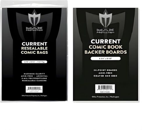 (100) أكياس وألواح كتب هزلية فائقة الوضوح وقابلة لإعادة الإغلاق بالحجم الحالي - من Max Pro (الكمية= 100 كيس و100 لوحة) in Kuwait